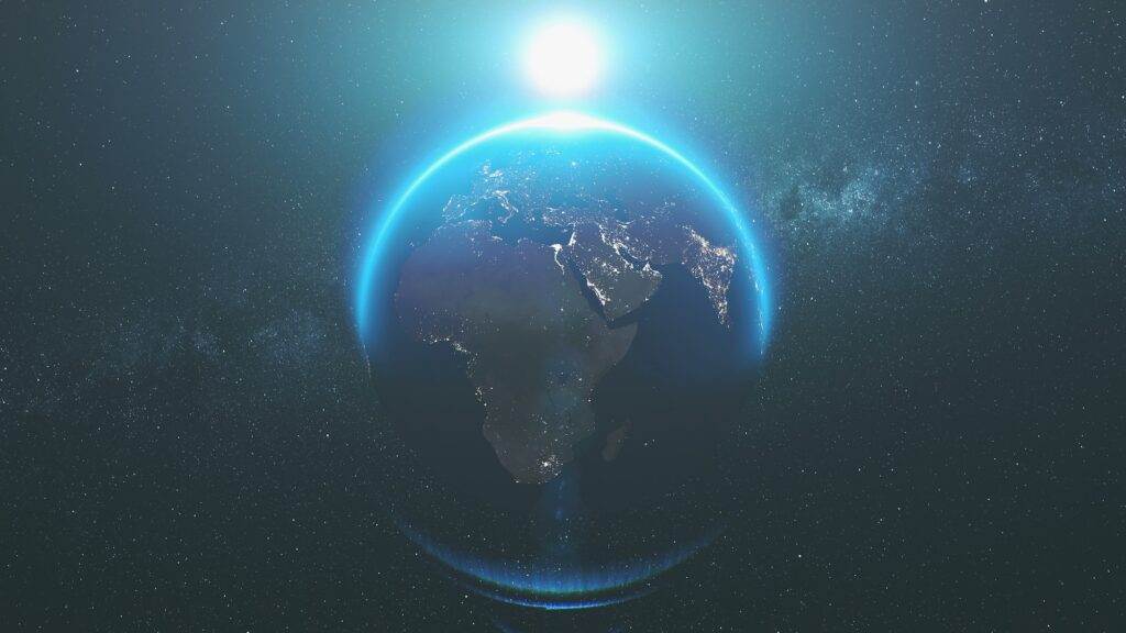 Earth rotation orbit flare sunlight illumination